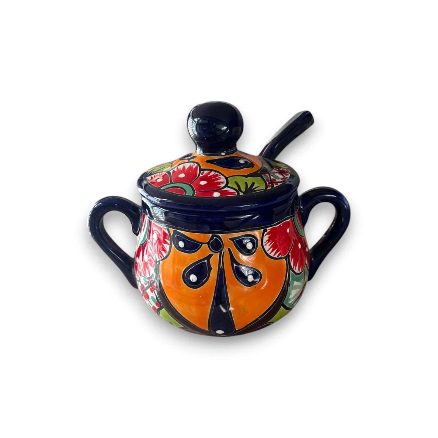 Handmade Talavera Sugar Jar with Spoon